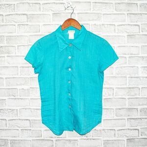 CLAUDIE PIERLOT Women's Button up Shirt Short Sleeve Turquoise